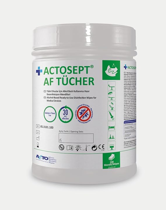 ACTOSEPT® AF Dezenfeksiyon Mendili – 100’lü | Alkol Bazlı | Yüzey Hijyeni için Hızlı Etkili Mendil | 30 Saniyede Temizlik | Aldehit & Fenol İçermez