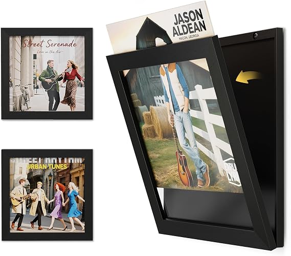 2 Pack Vinyl Record Frame for the Wall, Vinyl Record Display Frame, Album Frames for 12x12 Inch LP Album Cover (Black)