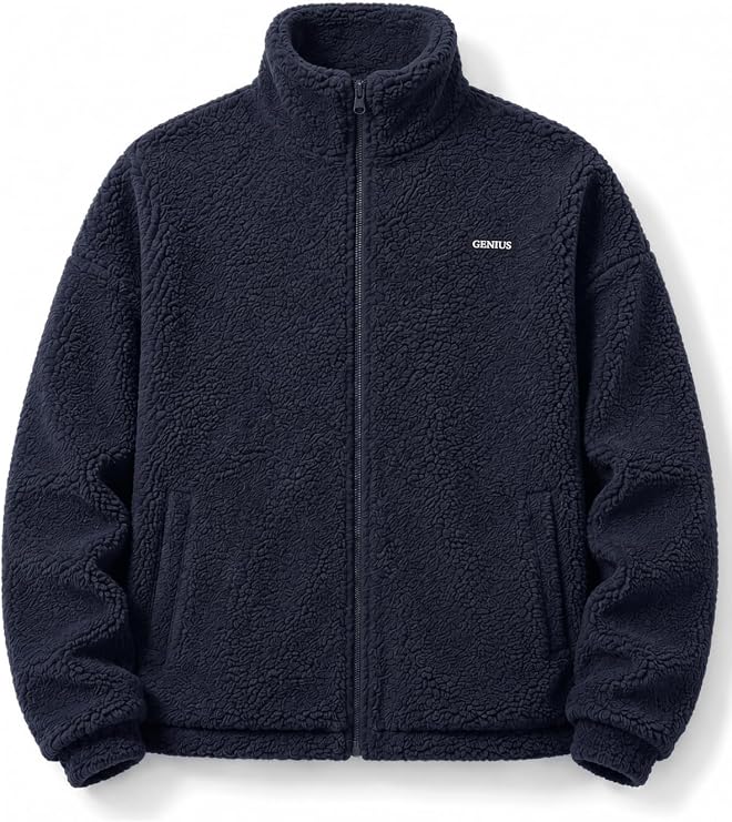 Oversize Peluş Erkek İçi Polarlı Tam Fermuarlı Sherpa Sonbahar Kış Kadın Polar Sweatshirt OVERSIZE-PELUS (Lacivert, M)