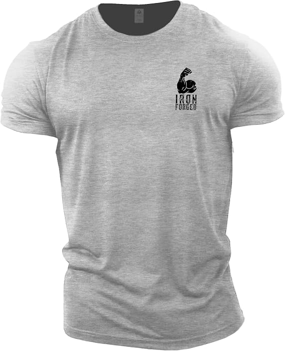GYMTIER Iron Forged Men's Gym T-Shirt Bodybuilding Training Workout Lifting Top Clothing, Sport Grey, M