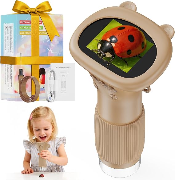 Digital Pocket Microscope for Kids with 2.0" Screen, 1000X(Brown)