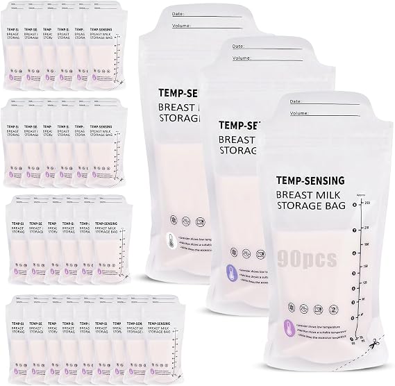 90pcs 250ml Breast Milk Storage Bags with Temperature Sense Colour Change