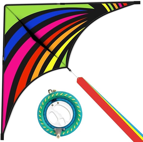 Mint's Colorful Life 60'' Delta Kite with 7.1in Kite Reel Winder, Easy Flying Kite & Kite String Spool for Kids & Adults, Best Beach Kite Set for Beginners