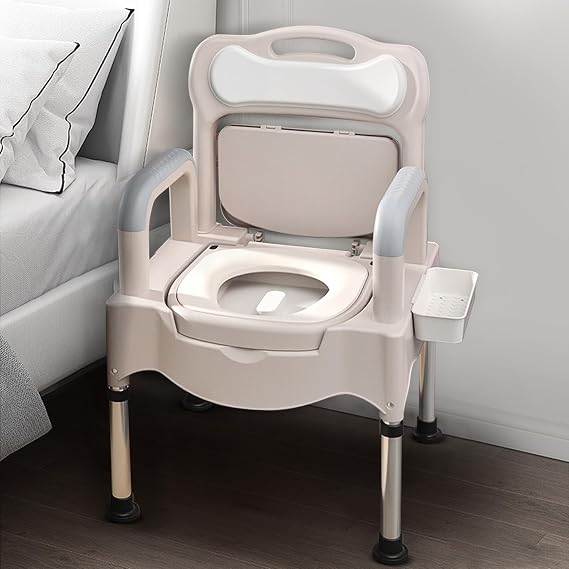 Commode Toilet Chair for Elderly- 18.5 Inch Super Wide Commode Toilet Bedside Commodes 880 lbs, Drop Arm Bedside Commodes Chair with Padded Seat Backrest for Seniors Disabilities, Home Use, Beige