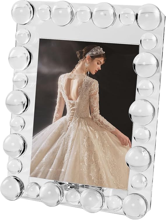 Clear Bubble Crystal Picture Frames 5x7Inch, Photo Frame with Balls Perfect for Office and Home Decor Wedding Frame Tabletop Display, Includes Gift Box