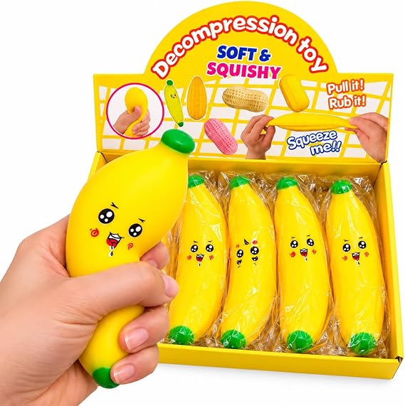Muz Sıkılabilir Stres Oyuncağı, 13 x 5 cm, Sarı Squishy