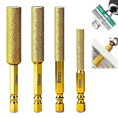 4PCS 2-in-1 Hexagonal Shank Brazing Dry Drilling Specialized Hole Opener, Diamonds Cores Drill Bits, Dry Diamond Core Drill Bits, Porcelain Tile Drill Bit, Diamond Drill Bit for Metal, Tile (Gold)