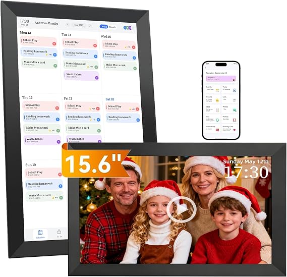 15.6" Digital Calendar Wall Planner, Smart Full HD Family Organizer