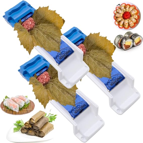 Grape Leaf Roller, Grape Leaf Roller Machine, Spring Winding Maker Grape Leaf Roller Machine, Multifunctional Vegetable Meat Rolling Tool, Vegetable Roller Filling Cabbage Tree Flooring Tool 3 Pcs, Blue
