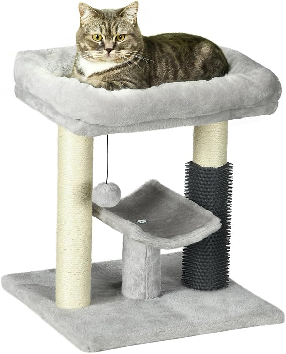 PawHut Cat Scratcher 2 Scratching Posts U-Platform 48 cm Grey
