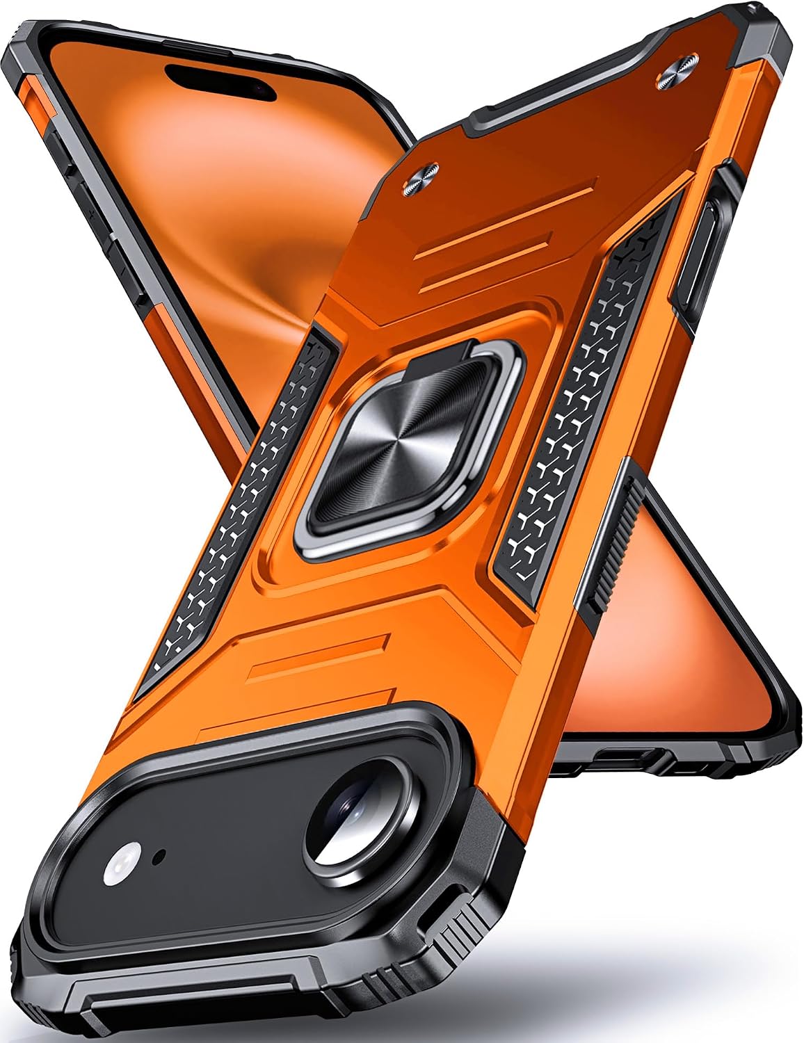 DASFOND Designed for iPhone 17 Air Case with Stand, Enhanced 360° Rotatable Metal Ring Kickstand Military Grade Impact Resistant Shockproof Protective Phone Case Cover for iPhone 17 Air 6.5'', Orange