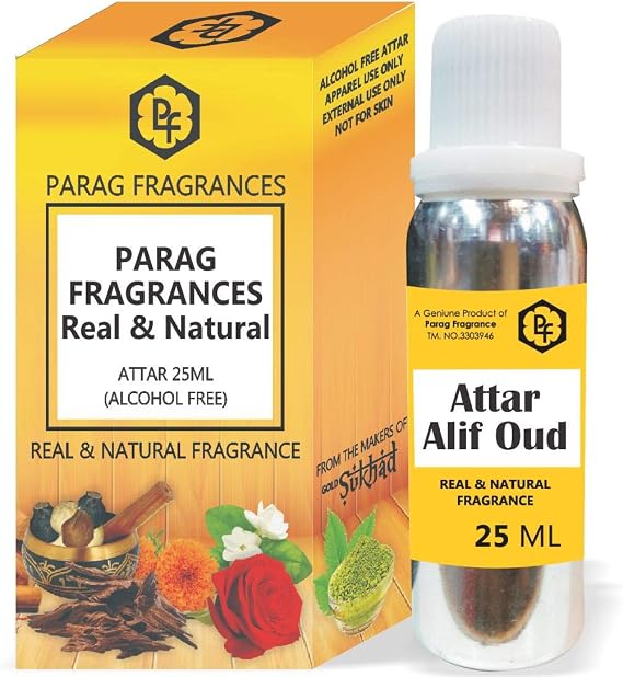 Parag Fragrances 25ml Alif Oud Attar With Fancy Empty Bottle (Alcohol Free, Long Lasting, Natural Attar) Also Available in 50/100/200/500 pack