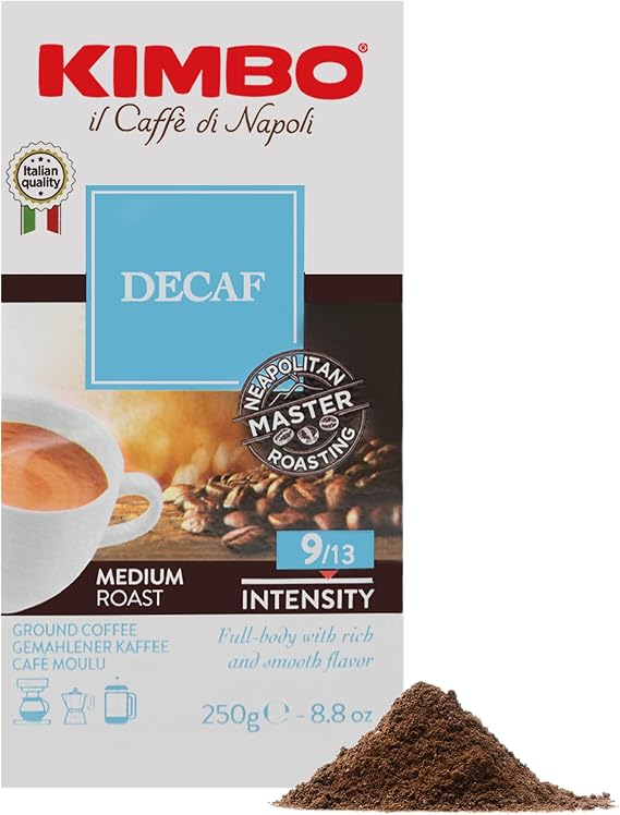 Kimbo Coffee Decaf Ground Coffee, Medium Roast, 250g
