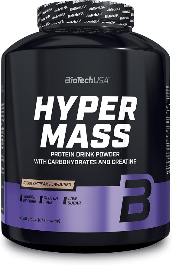 BioTechUSA Hyper Mass - Mass Gainer with Carbs & Protein Blend | Micronised Creatine | Gluten-Free, 4 kg, Cookies & Cream