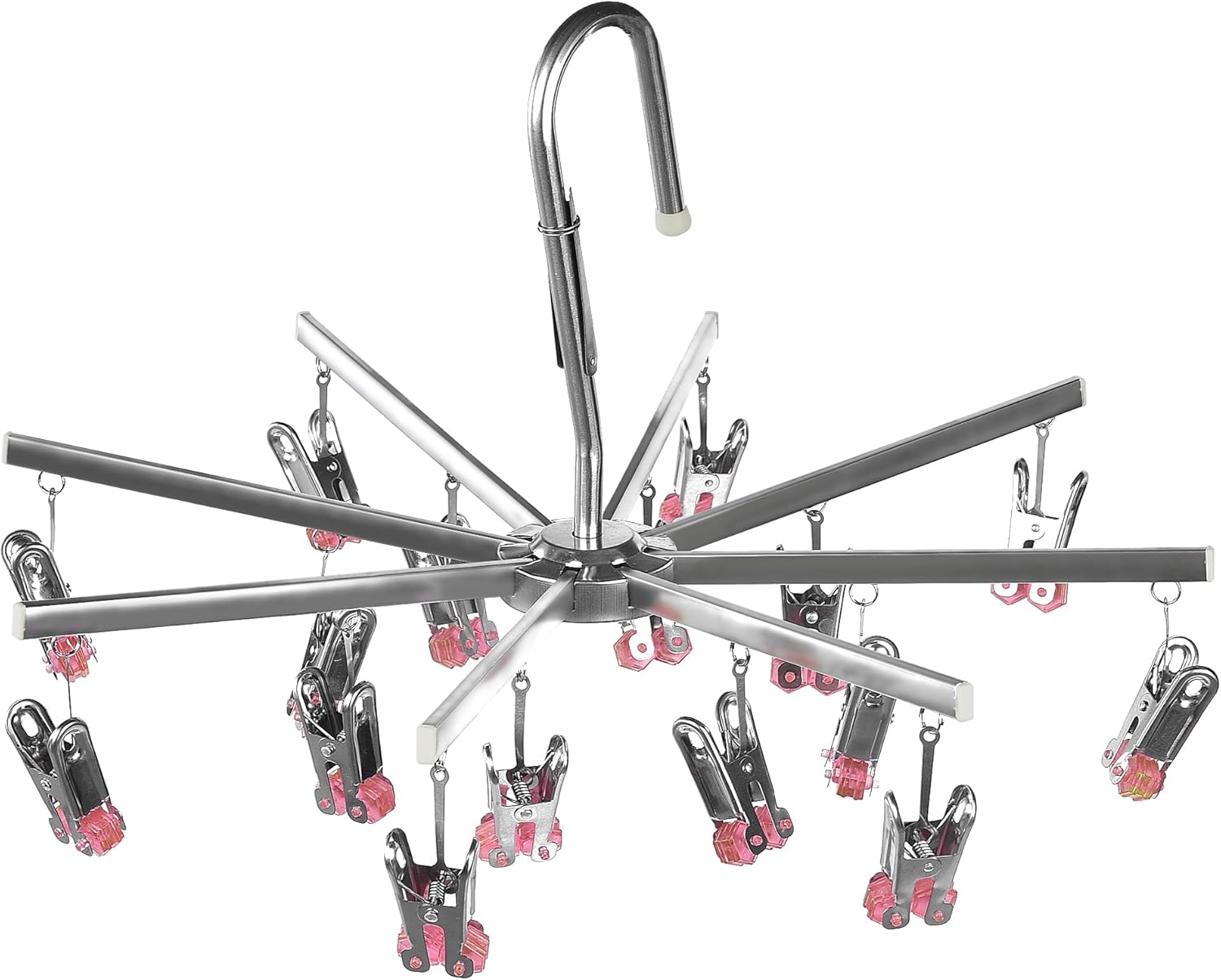 The Sock Dryer, Drying Hanger, Stainless Steel, Clothes Airer with 16 Clothes Pegs for Underwear, Socks, Foldable, Red