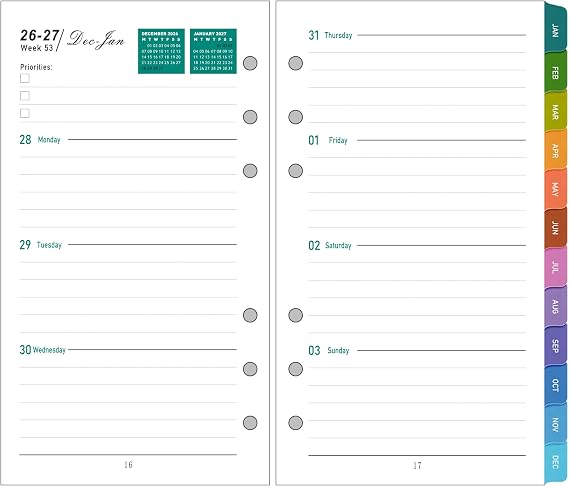 Diary 2027 Refill Personal Size, 6 Hole, Week to View (1 Week on 2 Pages)