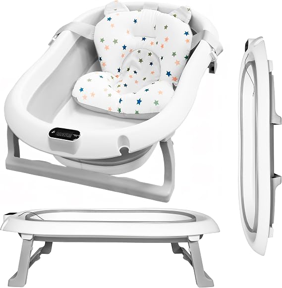 Folding Baby Bath with Feet + Thermometer + Cushion - Banheira - Baby Bath