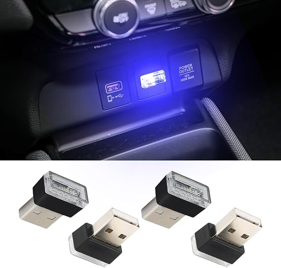 4個 カーミニled Usbライト、ユニバーサルインテリア装飾ライト、カーナイトライトミニled装飾ライト、カーナイトledアンビエント照明ほとんどの車に適していますブルー