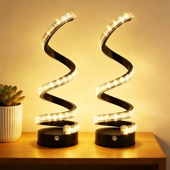 Bedside Lamps for Bedroom, Black Spiral LED Table Lamp [Energy Class A+]