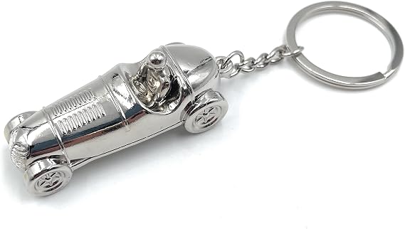H-Customs Racing driver racing car antique silver keychain pendant