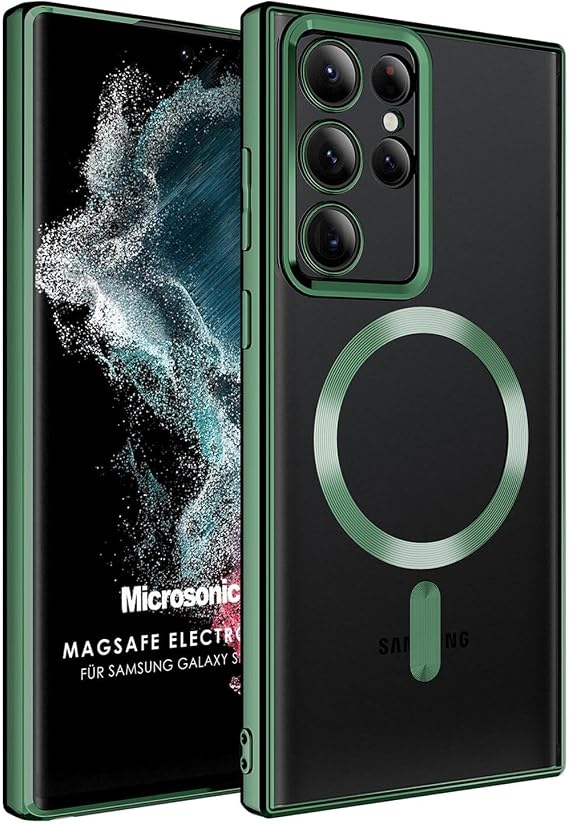 Microsonic Samsung Galaxy S22 Ultra için Kılıf MagSafe Luxury Electroplate [Galaxy S22 Ultra ile Uyumlu Kılıf - Koyu Yeşil]