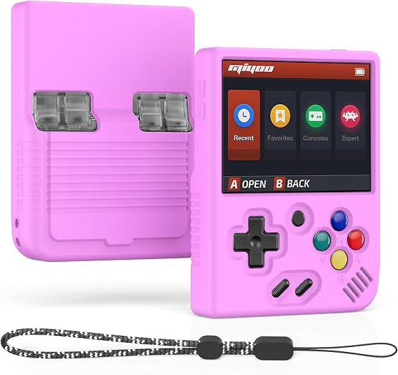 Miyoo Mini Plusアクセサリー、ソフト 滑り止め 耐衝撃 カスタマイズ保護ケース Miyoo Mini Plus用 ストラップ付き-パープル