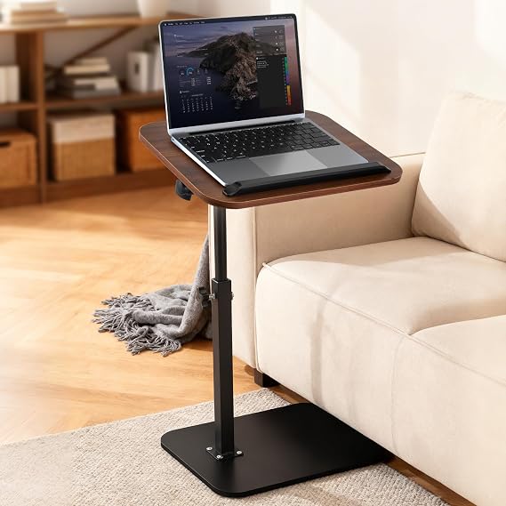 C-Shape Side Table, 45-80cm Height Adjustable 360° Swivel Bedside Tables, Coffee Sofa Laptop Table with Tablet Slot, Small End Table Bedside for Living Room, Bedroom,Couch(Walnut Color)