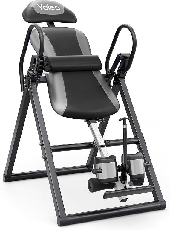 YOLEO Inversion Bench for Back Pain 2026 Foldable Inversion Table with Removable Lumbar Pad Reversible Ankle Brackets Easy Assembly