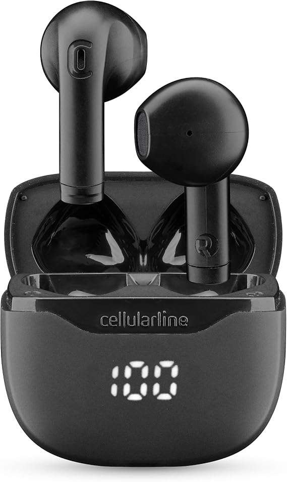 cellularline CORE Gerçek Kablosuz Bluetooth Kulaklık Şarj Kılıflı, LED Ekran, 16 Saat Çalma Süresi, Dokunmatik Kontroller, Otomatik Yayınlama, Siyah