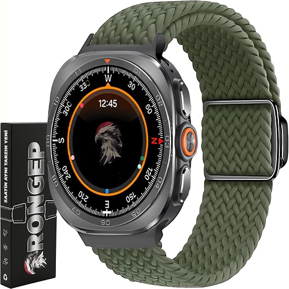 Rongep Samsung Galaxy Watch Ultra 47mm ile Uyumlu Örgü Solo Loop Kumaş Kordon Manyetik Tokalı Terleme Yapmayan Nefes Alabilen Hafif Yapılı Bilek Ölçüsüne Göre Ayarlanabilen Elastik Kayış