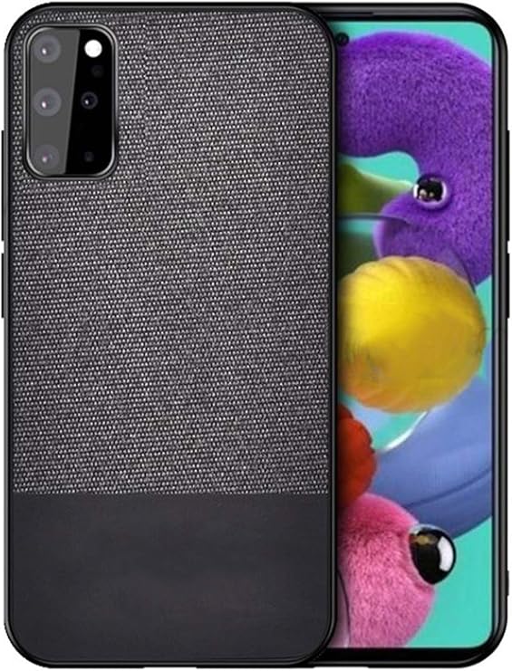 Microcase Samsung Galaxy S20 Plus Fabrik Serisi Kumaş ve Deri Desen Kılıf - Siyah