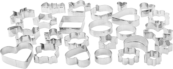 Amazon Basics Stainless Steel Cookie Cutter Set, Pack of 25, Assorted Shape, Silver