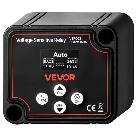 Vevor デュアルバッテリーアイソレーター 12v 140アンペア 手動および自動vsr電圧感知リレー Lcdスクリーン付き