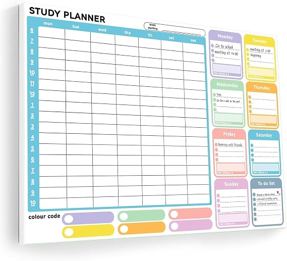 A4 Thick Study and Revision Planner Pad for Scheduling and Time Management, 52 Tear off Sheets Weekly Planner Pad for Students, Study Work, Daily life, 21 X 29.7cm,1 Year of Use