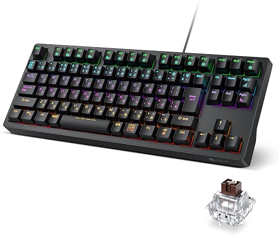 iClever ゲーミングキーボード テンキーレス 茶軸 メカニカル キーボード 日本語配列 有線 マクロ対応 G06