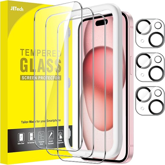 JETech iPhone 15 Screen Protector 3+3 Pack