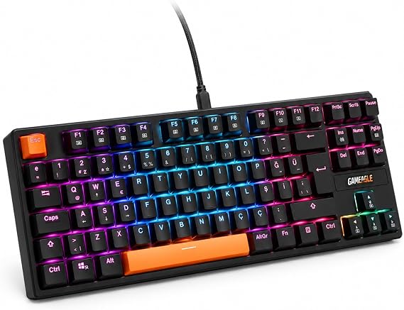 %80 Kablolu RGB Mekanik Gaming Klavye, Siyah Red Switch KB-03