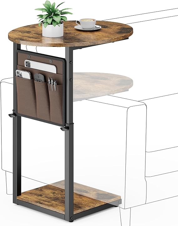 Vagusicc C Shaped Side Table with Storage Bag, End Table for Small Spaces
