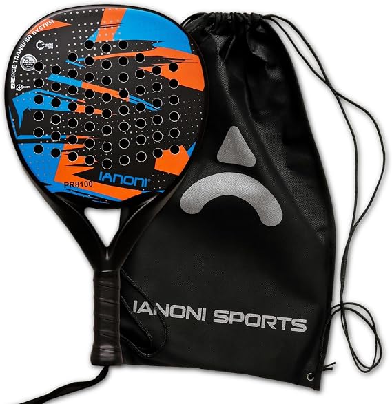 ianoni Padel Racket Carbon Fiber Surface with EVA Memory Flex Foam Core Paddle Tennis Racquets-Orange