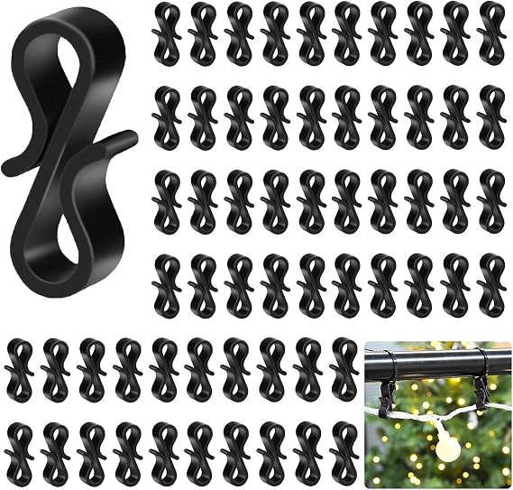 60 PCS Gutter Hooks for Outdoor Lights, Durable Gutter Clips for Outdoor Lights, Icicle & String Lights, Versatile Gutter Clips and Gutter Hooks for Christmas, Halloween, Garden & Party Decor [Energy Class A+]