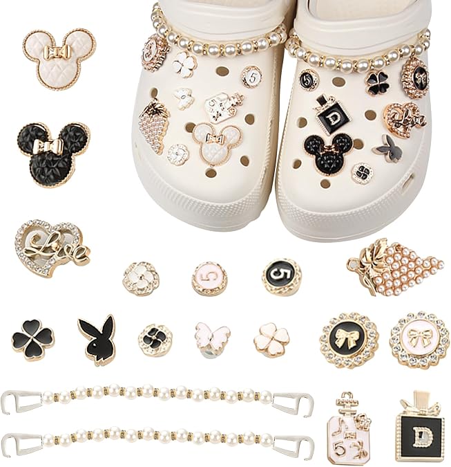 18PCS Croc Charms for Adults Girls Shoe Charms for Clog Shoes, Crystal Rhinestone Chain Shoe Accessories Shining DIY Shoe Decoration Charms for Women Girls Birthday Christmas Party Gifts