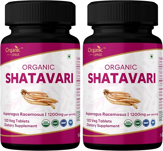 Organic Spree Shatavari 120 Tablets - Asparagus racemosus - 60 Days Supply - Supports Women's Health & Immune System* | USDA Organic, GMP, HACCP Certified - Pack of 2