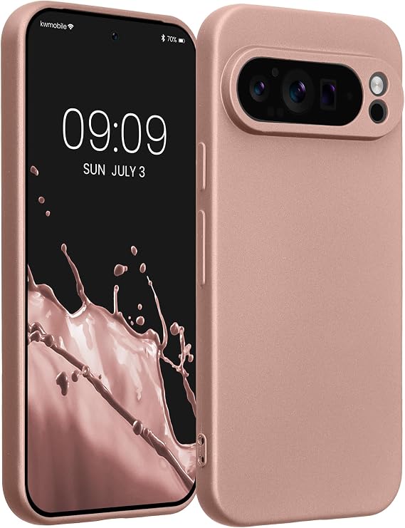 kwmobile Case for Google Pixel 9 Pro Case - Soft TPU Back Phone Cover - with Metallic Look - Metallic Rose Gold