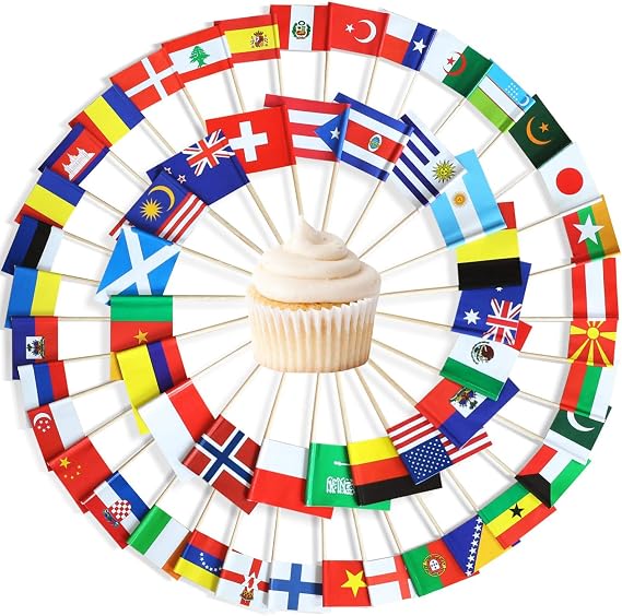 POPOYU 100Pcs World Flags Toothpicks Flag,Toothpicks Cocktail Picks for World Cup Eurovision Flags,Mini Flags on Sticks Toothpicks Sandwich Picks CupCake Toppers for World Cup 2026 Decoration