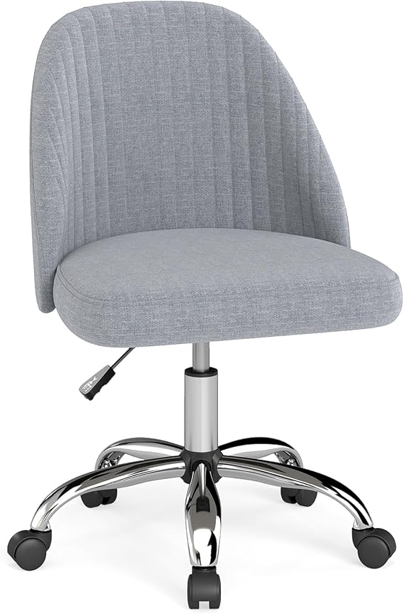 COSTWAY Swivel Office Chair, Ergonomic Armless Height Adjustable Desk Chair with Wheels, Curved Backrest and Upholstered Seat, Mid-Back Executive Vanity Task Chairs for Home Office (Grey)