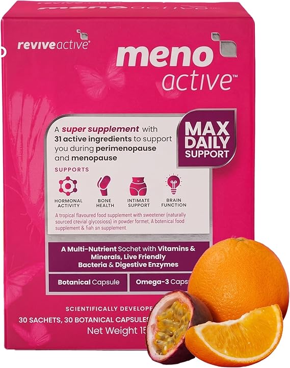 Meno Active Supplement - Support for Menopause and Post-Menopause - Multi-Nutrient Sachet with Vitamins & Minerals, Omega-3 & Botanical Capsule Support for Women - 30 Day Supply