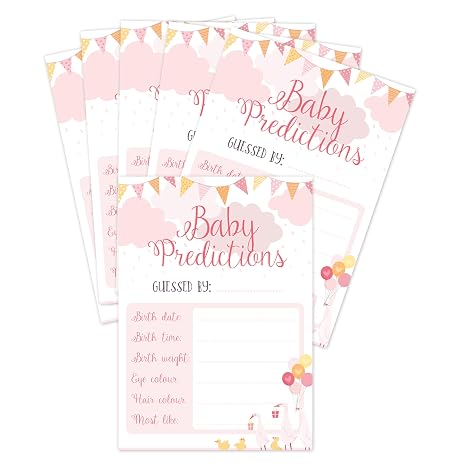 "Manta Makes Baby shower prediction cards, 20 x baby prediction cards for baby shower, baby shower games, baby shower decorations girl boy or neutral (Predictions pink)"