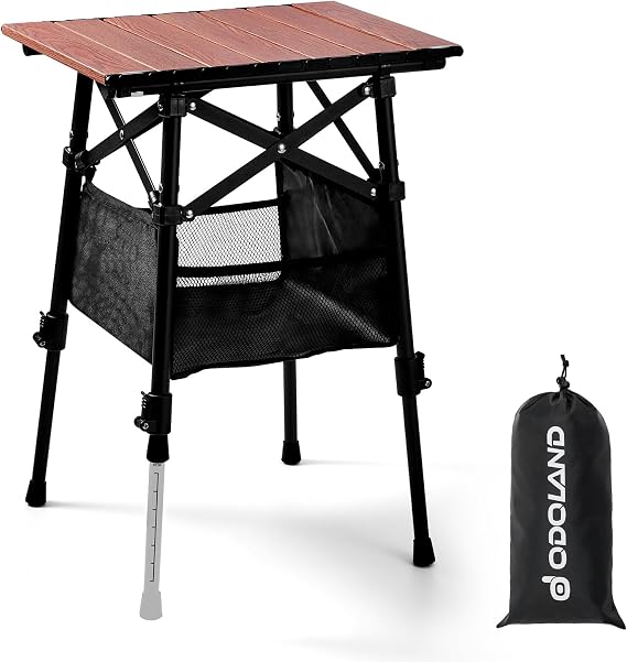 Odoland Portable 40 * 30cm Camping Table with Adjustable Height (42-56cm) for Uneven Ground Include Carry Bag, Lightweight for Outdoor Picnic, Beach, Travelling, Cooking, Fishing, Backyard