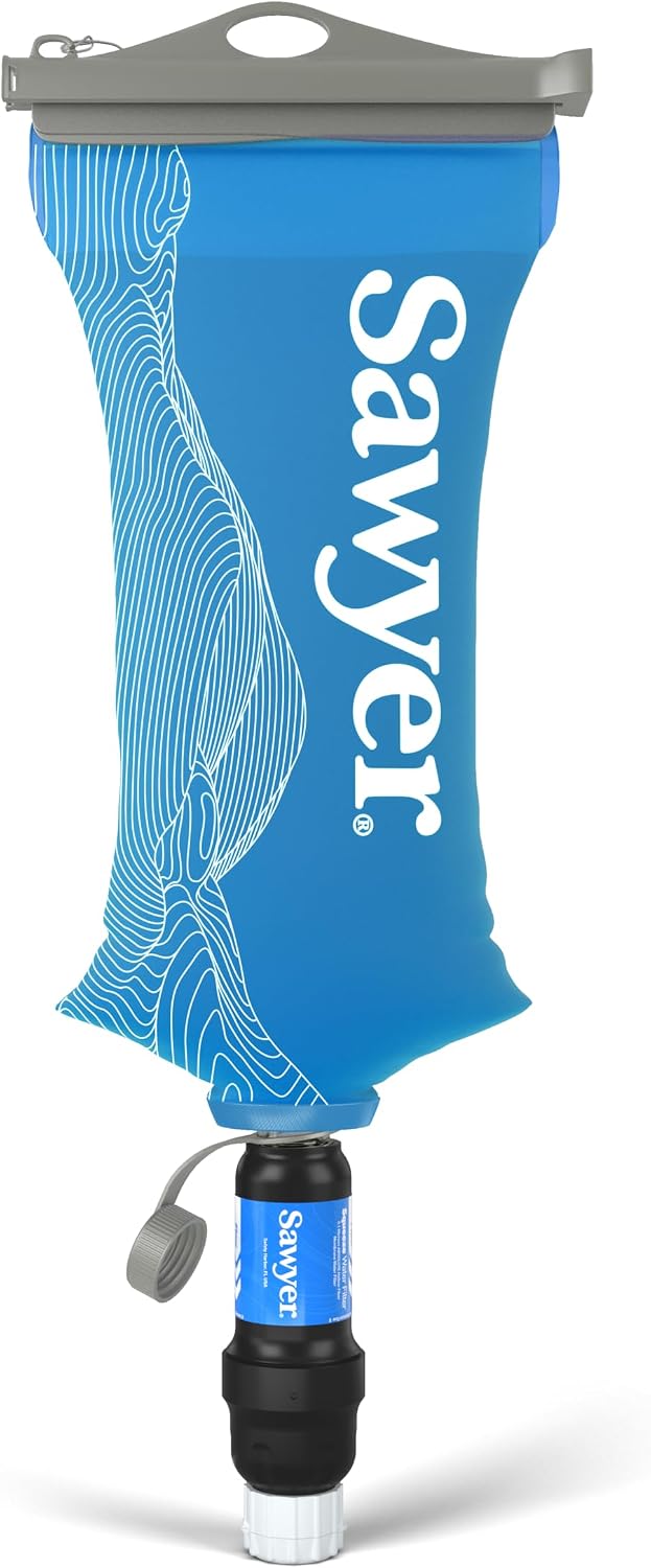 Sawyer Squeeze Water Filtration System, Cnoc Premium 2 Liter Bladder, Blue