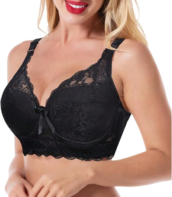 Women's Push Up Underwired Bra with Lace Soft Cup Adjustable Support Large Sizes Bra